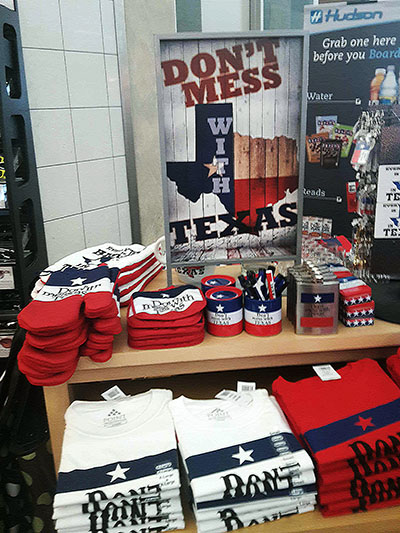 Shitty cell phone image of Texas merchandise